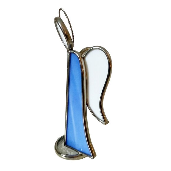 Heavy Stained-Glass Angel Figurine Blue and White Sun Catcher 7" Tall - Picture 3 of 8